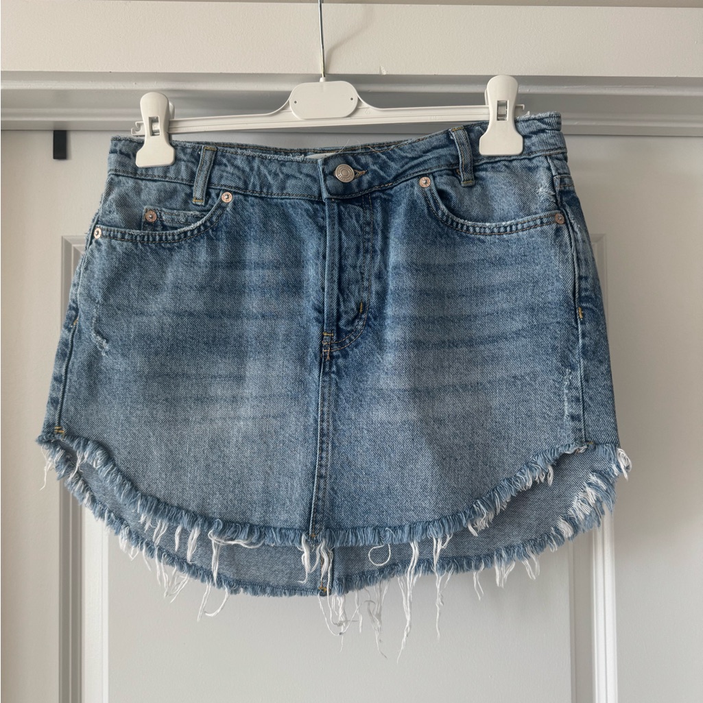 We The Free Blue Frayed Mini Skirt
